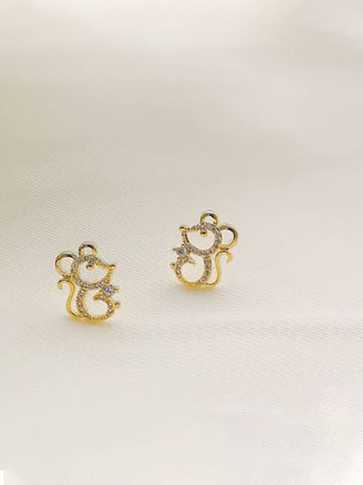 14K  gold Brass Cubic Zirconia Mouse Cute Stud Trend Korean Fashion Earring