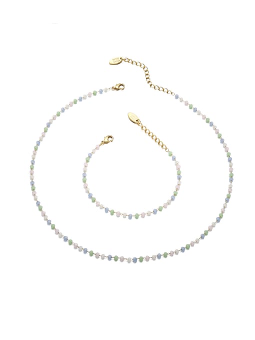 TINGS Brass Glass beads Minimalist Geometric Bracelet and Necklace Set 0