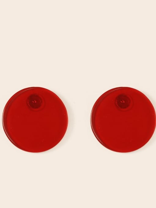 Red circle 3.0cm*3.0cm Alloy Acrylic Round Cute Stud Earring