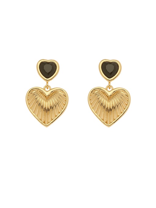 golden Brass Cubic Zirconia Heart Vintage Drop Earring