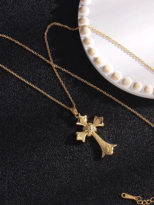 Cross 1 A289 Copper Cubic Zirconia Cross Vintage Regligious Necklace