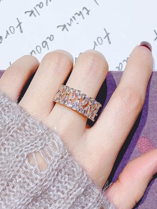 rose gold.Water Alloy Cubic Zirconia White Geometric Trend Band Ring/Free Size Ring