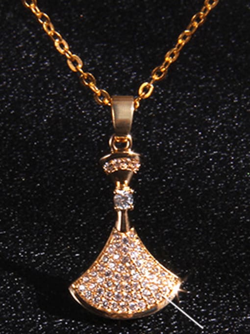 Fan (type b) a090 Copper Cubic Zirconia Key Trend Fan Pendant Necklace