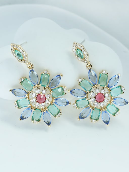 blue Brass Cubic Zirconia Flower Luxury Cluster Earring
