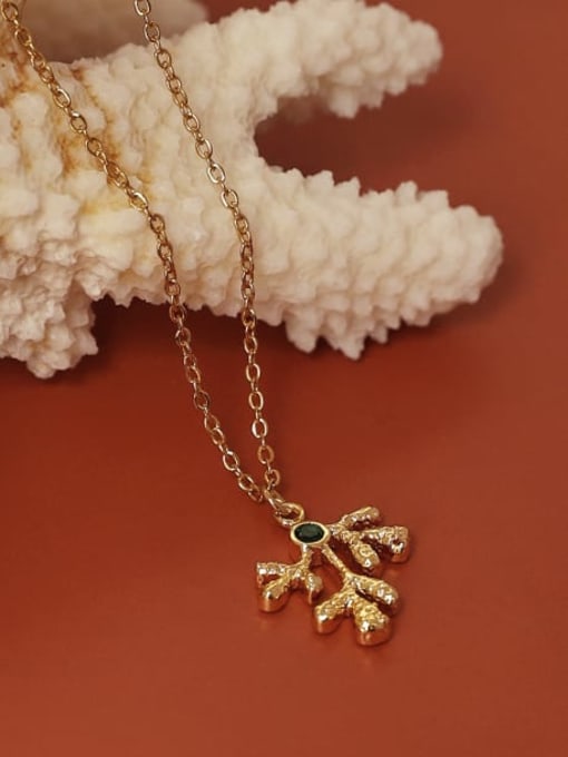 Five Color Brass Cubic Zirconia Plant  Coral Shape  Series Vintage Necklace 2