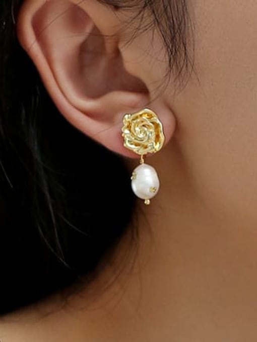 Five Color Brass Imitation Pearl Flower Bohemia Drop Earring 1
