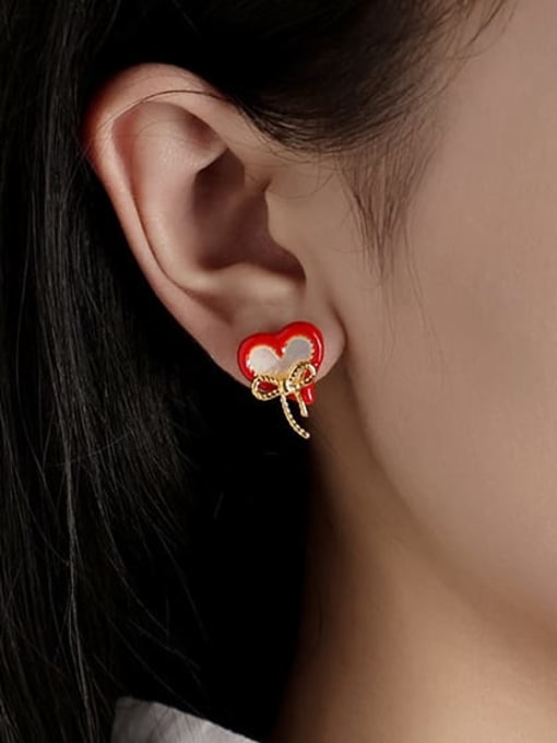 Five Color Brass Enamel Heart Minimalist Stud Earring 1