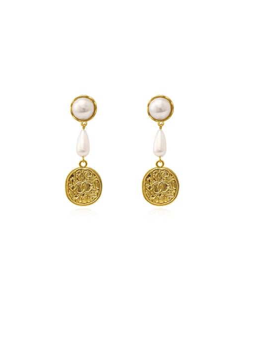 14k Gold Brass Freshwater Pearl Geometric Vintage Drop Trend Korean Fashion Earring