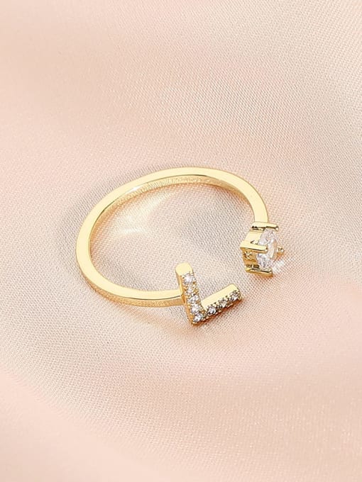14k Gold L Brass Cubic Zirconia Letter Minimalist Band Ring