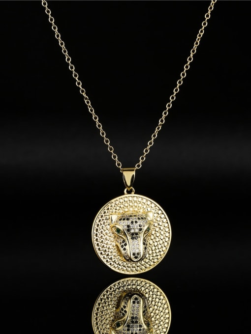 AOG Brass Cubic Zirconia Leopard Vintage Round Pendant Necklace 2