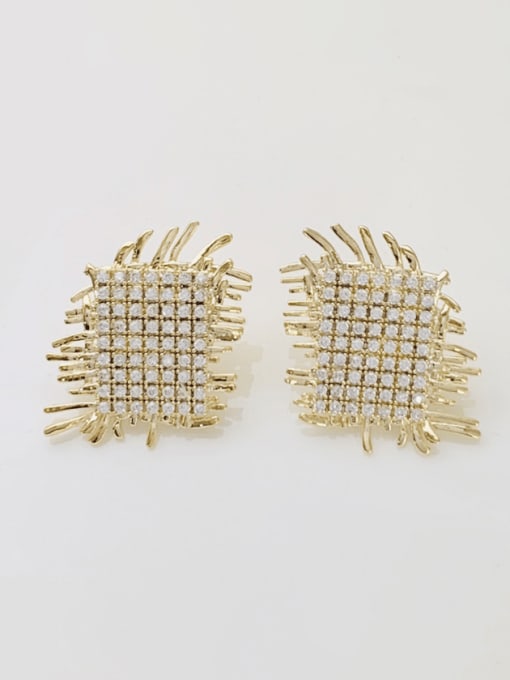 SUUTO Brass Cubic Zirconia Geometric Luxury Stud Earring