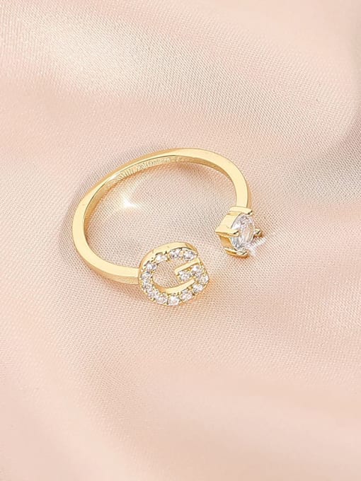 14k Gold G Brass Cubic Zirconia Letter Minimalist Band Ring