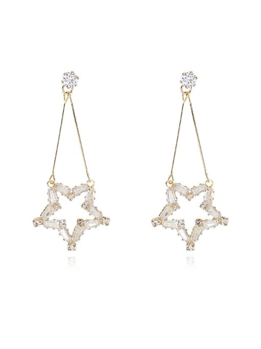 HYACINTH Copper Cubic Zirconia Hollow Star Minimalist Drop Trend Korean Fashion Earring 0