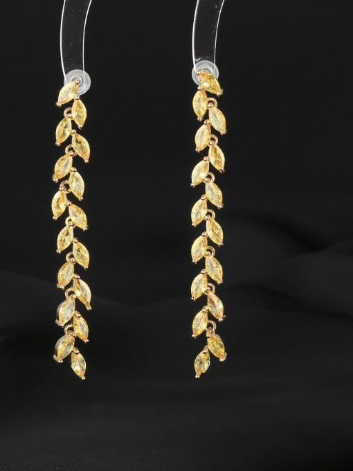 yellow Brass Cubic Zirconia Leaf Luxury Cluster Earring