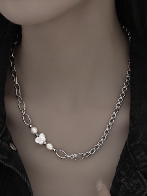 TINGS Brass Freshwater Pearl Butterfly Hip Hop Hollow Chain Necklace 3