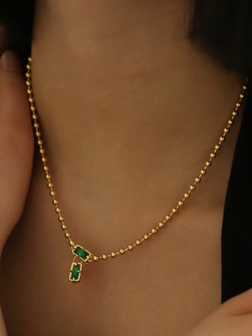 Five Color Brass Cubic Zirconia Geometric Vintage Beaded Necklace 1