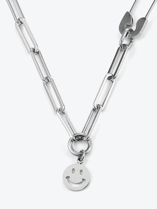 TINGS Titanium Steel Smiley Minimalist Hollow Chain Lariat Necklace 2