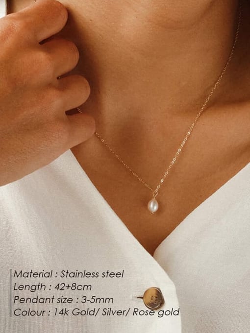 Desoto Stainless steel Imitation Pearl Water Drop Minimalist Necklace 2