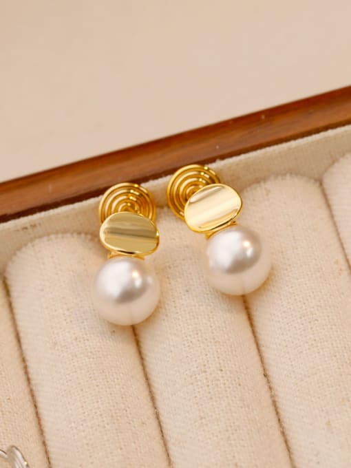 16K gold 10 beads coil ear clip Brass Imitation Pearl Geometric Minimalist Clip Earring