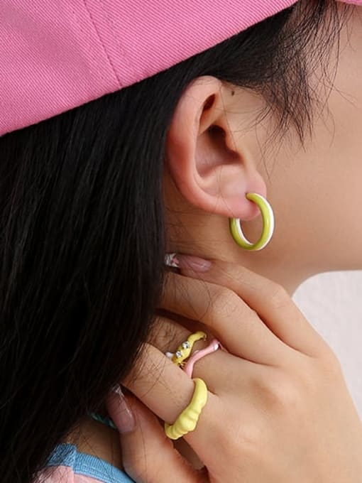Five Color Brass Multi Color Enamel Geometric Minimalist Stud Earring 1