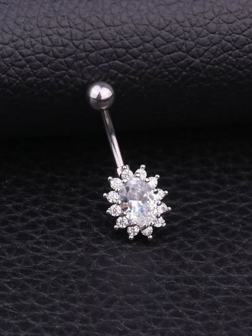 white Stainless steel Cubic Zirconia Flower Hip Hop Belly Rings & Belly Bars