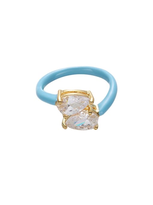 sky blue Brass Enamel Water Drop Minimalist Band Ring