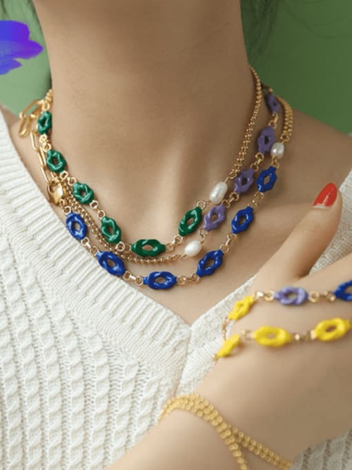 Five Color Brass Enamel Geometric Vintage Necklace 1