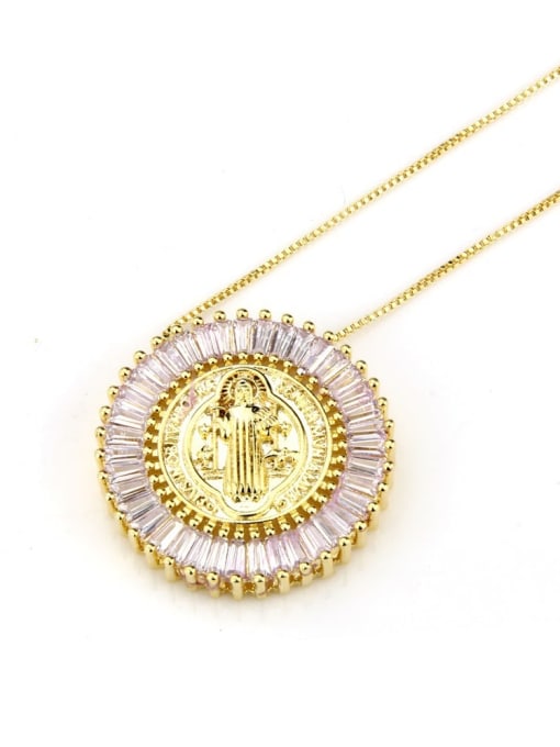 Gold plating Brass Cubic Zirconia Round Vintage Regligious Necklace