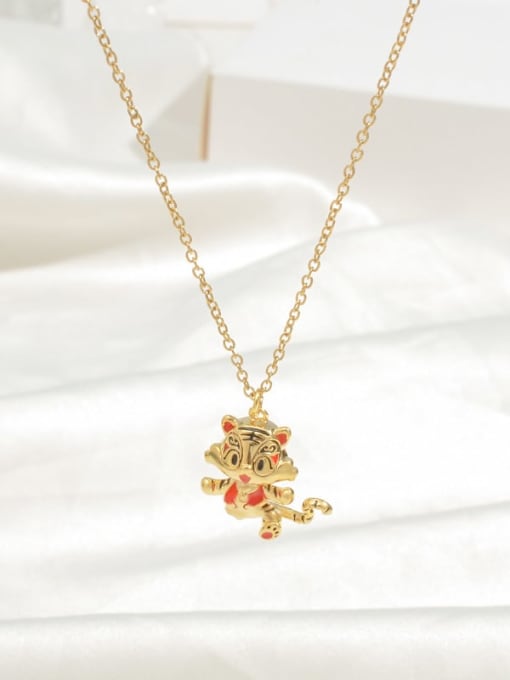 Gold X356 Brass Enamel Tiger Cute Necklace