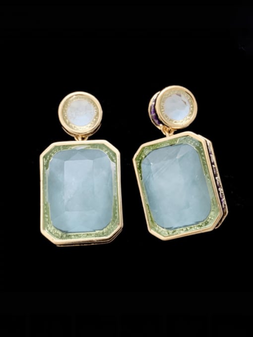 SUUTO Brass Glass Stone Geometric Vintage Drop Earring 2