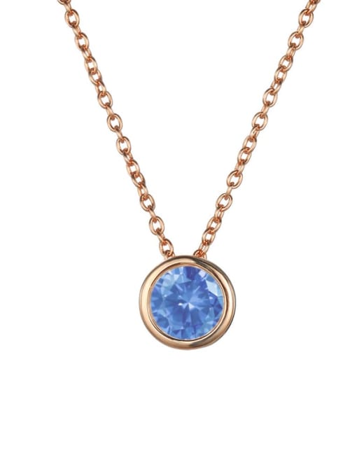 March Shallow Blue Rose Gold Stainless steel Birthstone Geometric Minimalist Necklace