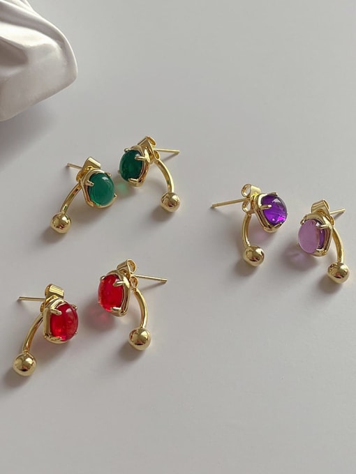 ZRUI Brass Glass Stone Geometric Cute Hook Earring 0
