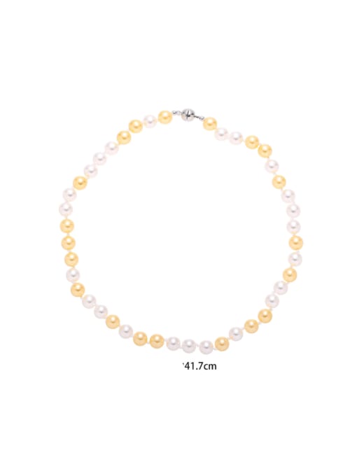Five Color Brass Imitation Pearl Geometric Minimalist Beaded Necklace 0
