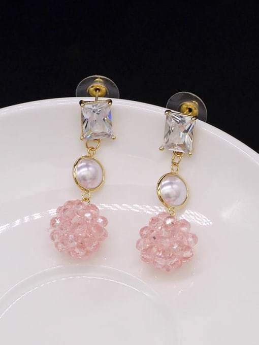 Pink Crystal Copper Cubic Zirconia Ball Cute Stud Trend Korean Fashion Earring
