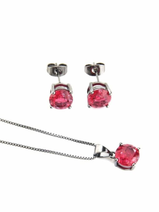 Black Plated Red zircon Brass Round Cubic Zirconia Earring and Necklace Set