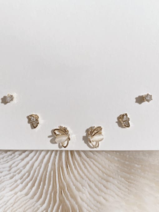 Small opal Butterfly Earrings Set Brass Cats Eye  Trend Butterfly Set Stud Earring