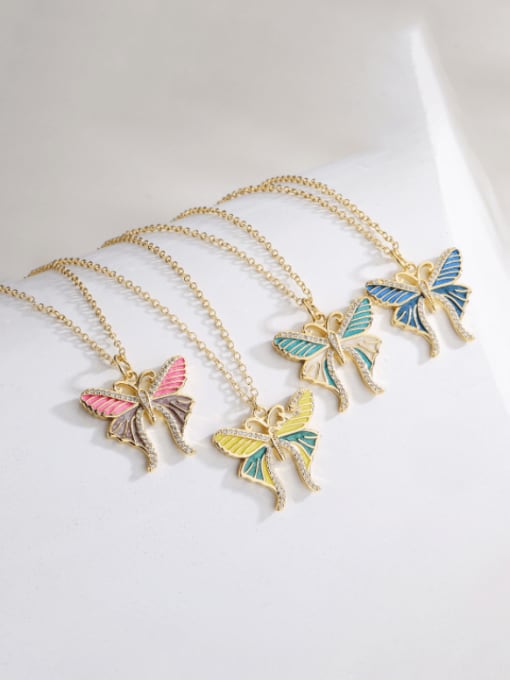 AOG Brass Enamel Butterfly Vintage Necklace 0