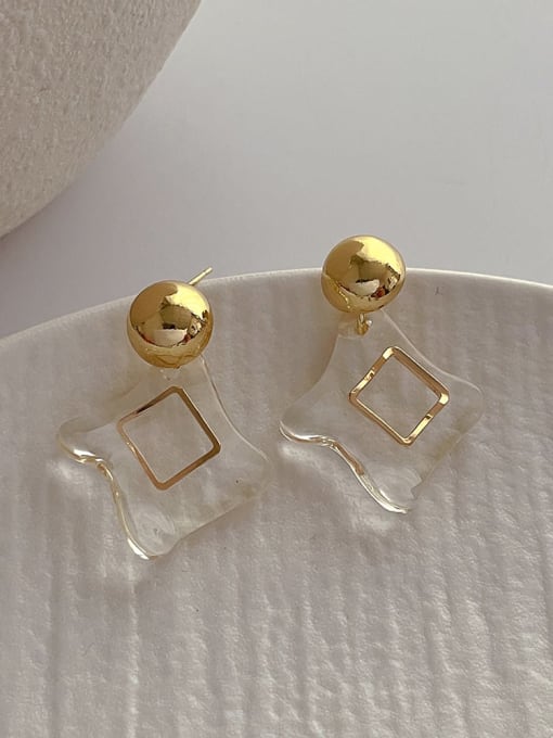 Q128 transparent color Brass Resin Geometric Trend Stud Earring