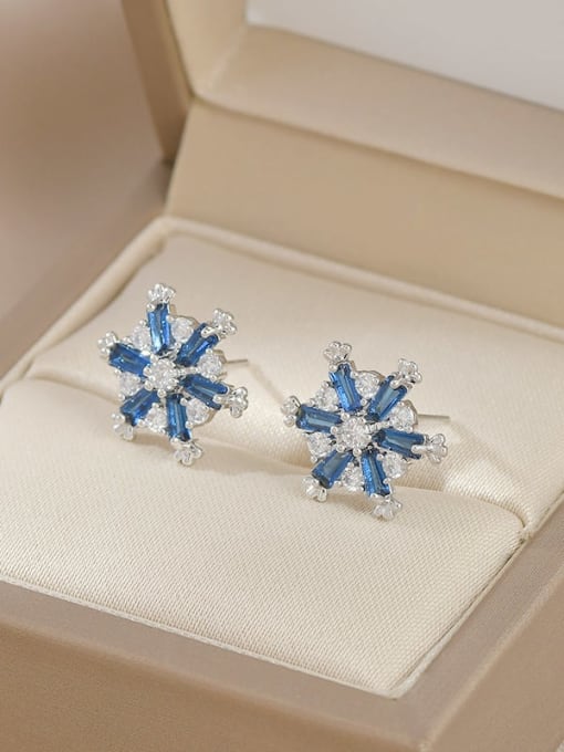 Silver blue ED65987 Brass Cubic Zirconia Flower Dainty Stud Earring