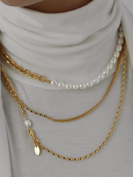 ACCA Brass Freshwater Pearl Geometric Minimalist Necklace 0