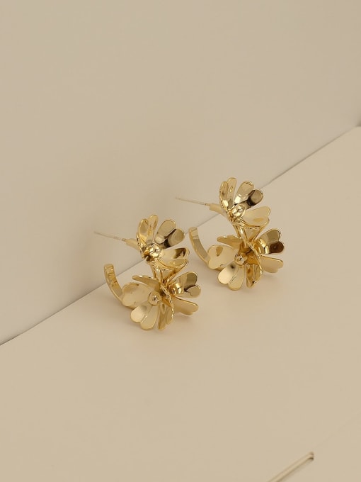 HYACINTH Brass Flower Vintage Stud Trend Korean Fashion Earring 0