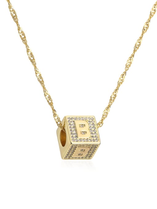 22375 B Brass Cubic Zirconia Square Hip Hop Letter Pendant Necklace