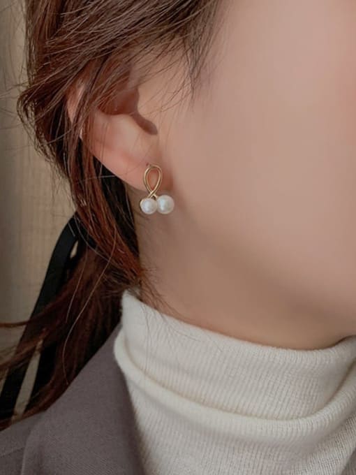 YOUH Brass Imitation Pearl Geometric Dainty Stud Earring 1