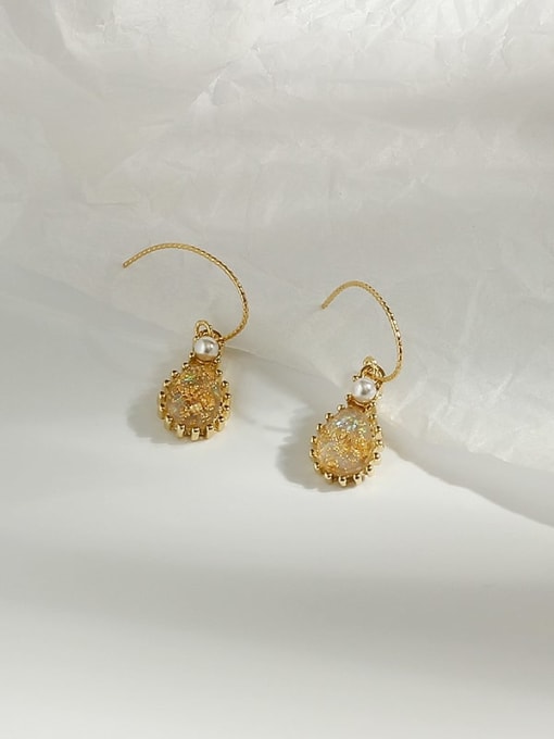 14K  Gold Topaz Copper Opal Water Drop Dainty Hook Trend Korean Fashion Earring
