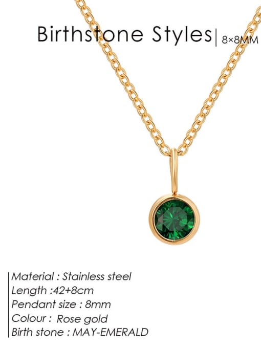 May Green Rose Gold Stainless steel Cubic Zirconia Round Minimalist Necklace