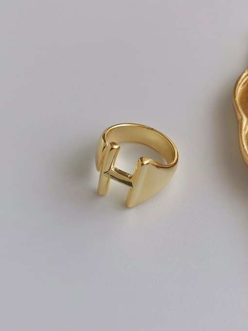 14K gold Brass Smooth Letter Minimalist Band Fashion Ring