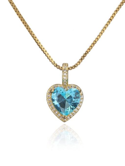 20819 Brass Cubic Zirconia Trend Heart  Pendant Necklace