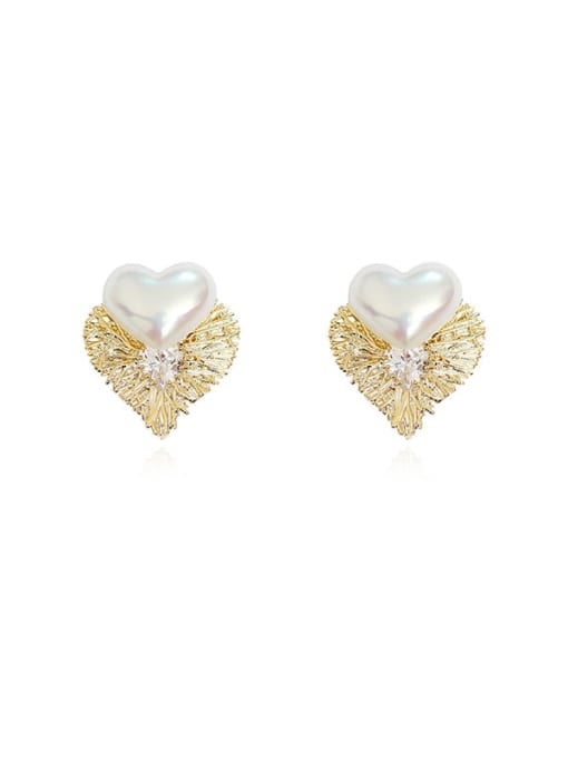 HYACINTH Copper Freshwater Pearl Heart Minimalist Stud Trend Korean Fashion Earring 0