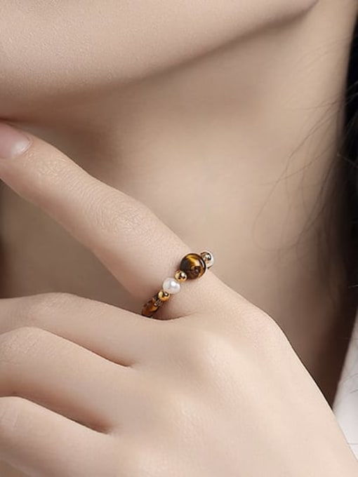 Five Color Brass Tiger Eye Minimalist Band Ring 1
