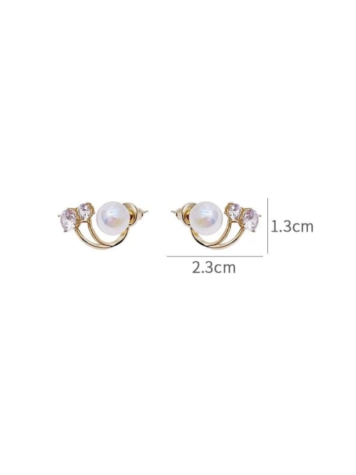 YOUH Brass Imitation Pearl Geometric Dainty Stud Earring 2